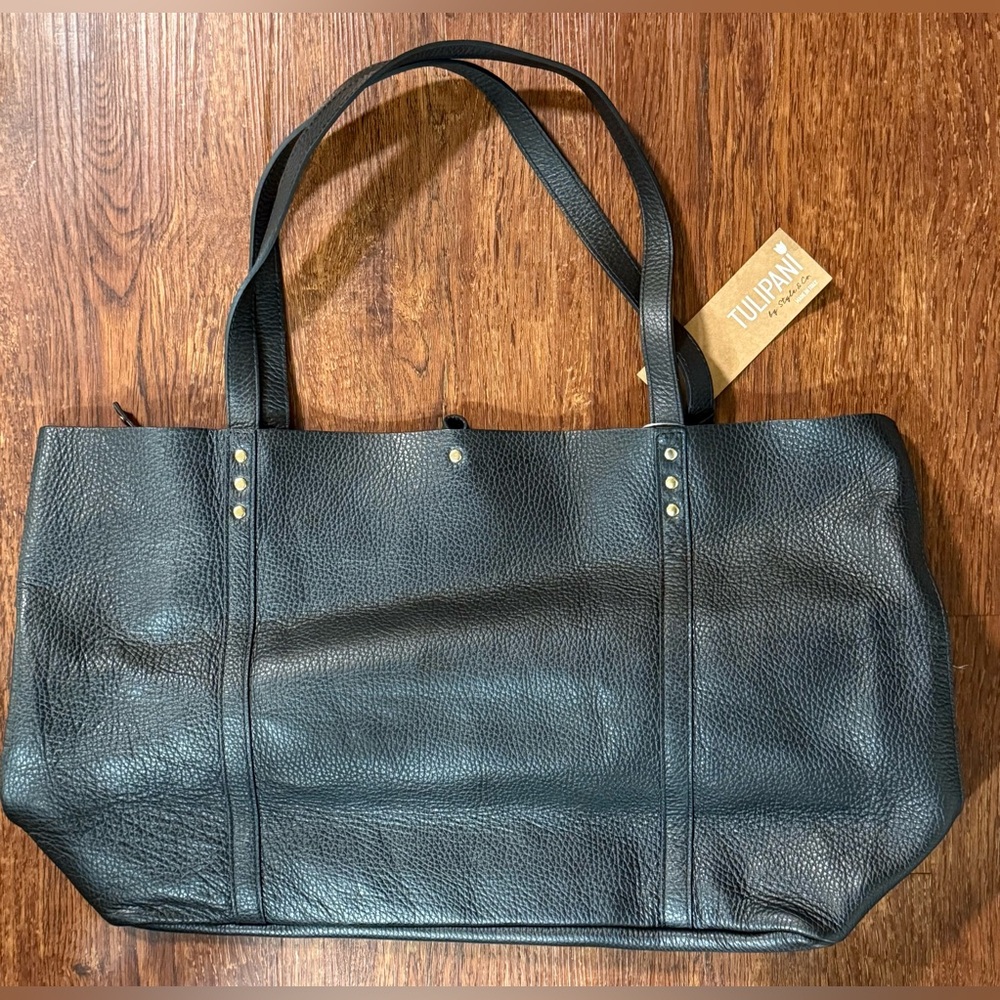 NWT Black Leather Tulipani By Style & Co Tote Handbag Made In Italy